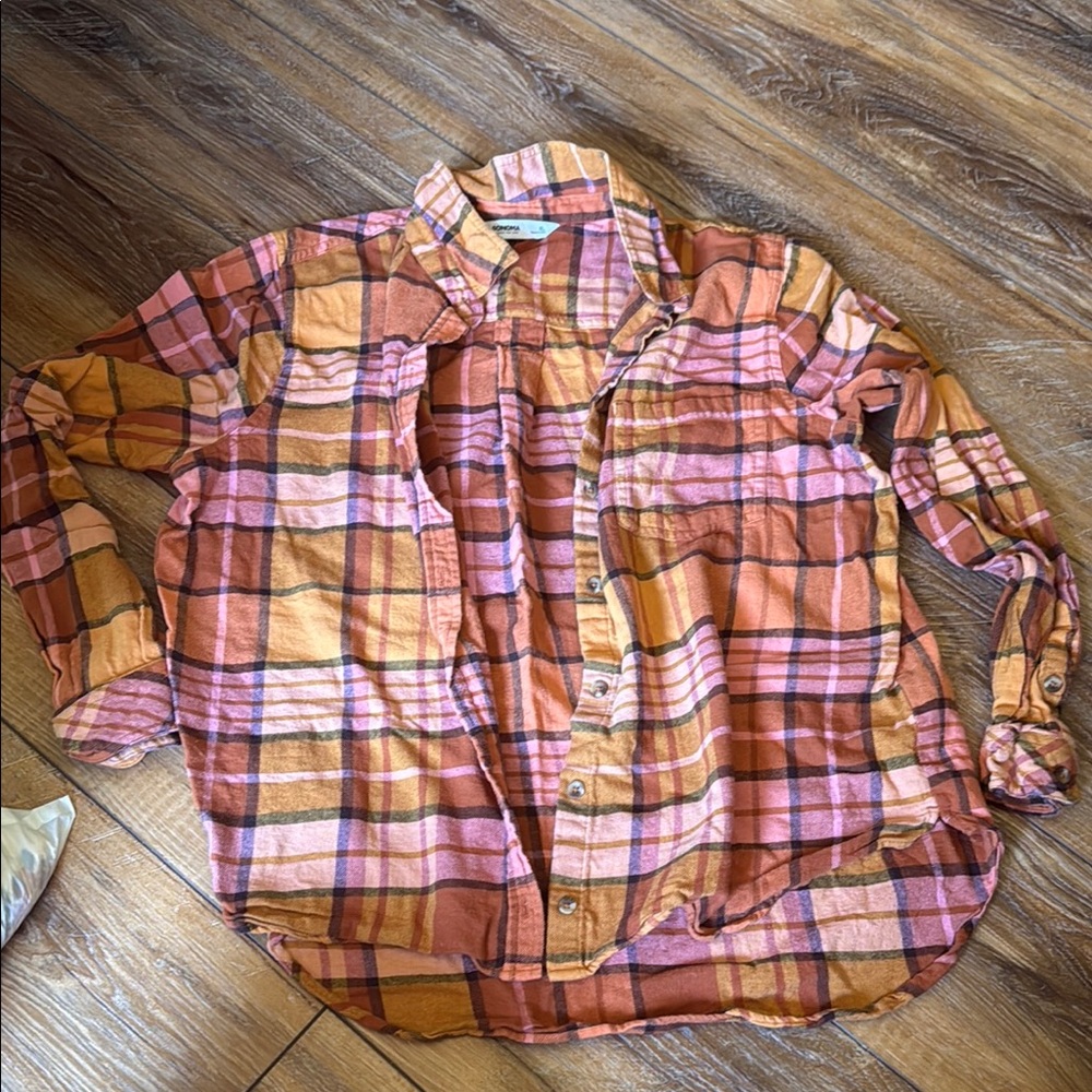 Sonoma Orange and Pink Plaid Shirt